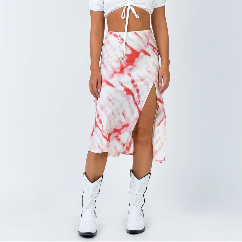 Satin tie dye midi skirt